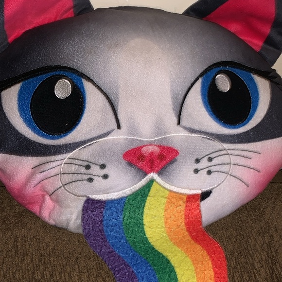 Rainbow Kitty Throw Plush Pillow Kids Cat snapchat filter - Picture 3 of 10